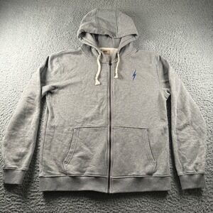 Lightning Bolt Hoodie Mens M Gray Full Zip Tiger Back Graphic Sweatshirt Bamboo